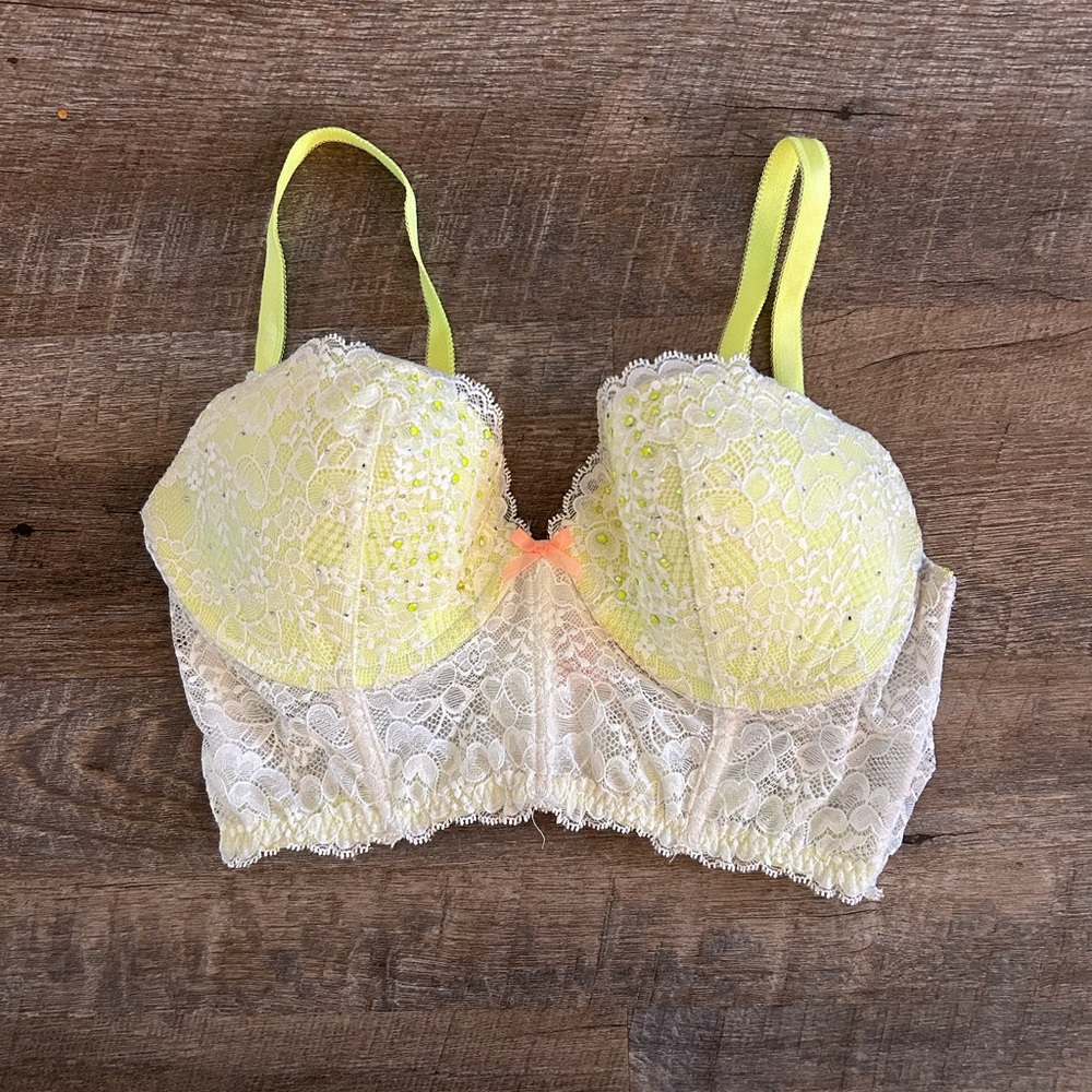 Victoria Secret Yellow and White Lace Bra